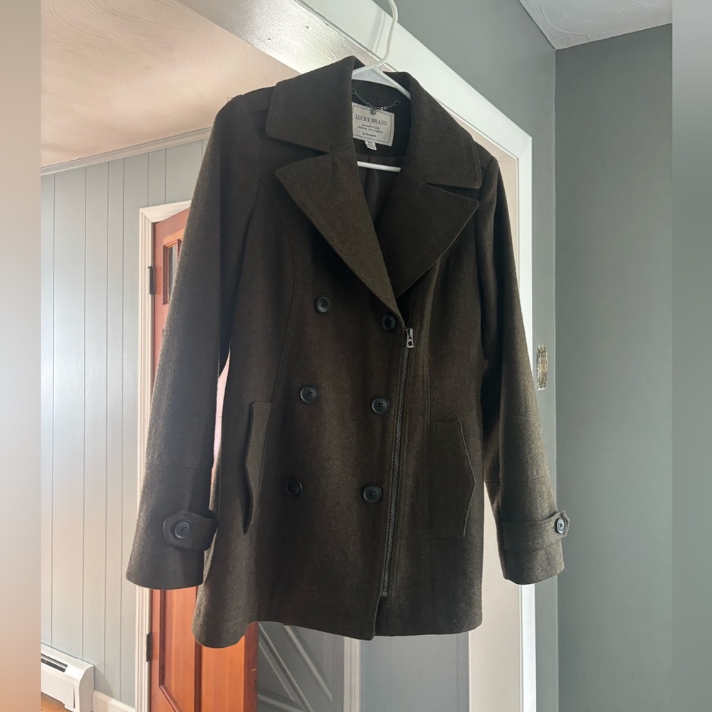 Lucky Brand Women's Double-Breasted Peacoat in Dark Green